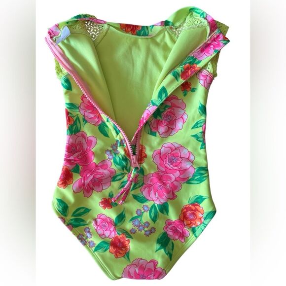NWOT Girl's Pretty Peony Floral Printed One Piece Swimsuit Art Class XS 4/5 Pink - Picture 5 of 10